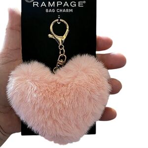 Rampage NWT Fluffy Pink Heart Bag Charm Keychain